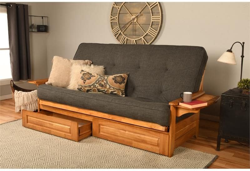 Kodiak Furniture Phoenix Queen Butternut Wood Storage Futon- Charcoal Mattress