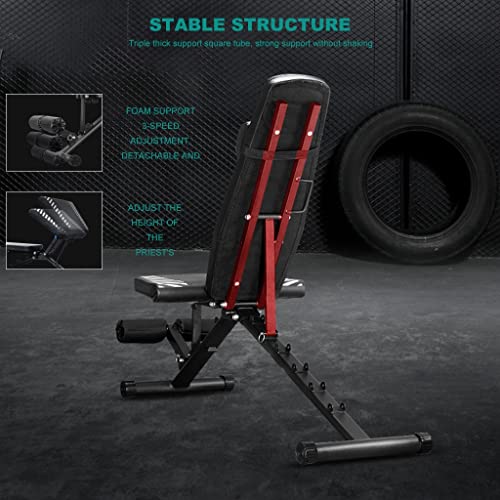Halterbank Zithulp fitnessapparatuur Multifunctionele bankdrukstoel voor huishoudelijke fitnessapparatuur voor heren 6 niveaus instelbaar, Dragend 1212 pond (Color : Black, Size : 146x55x42 cm) - Image 4