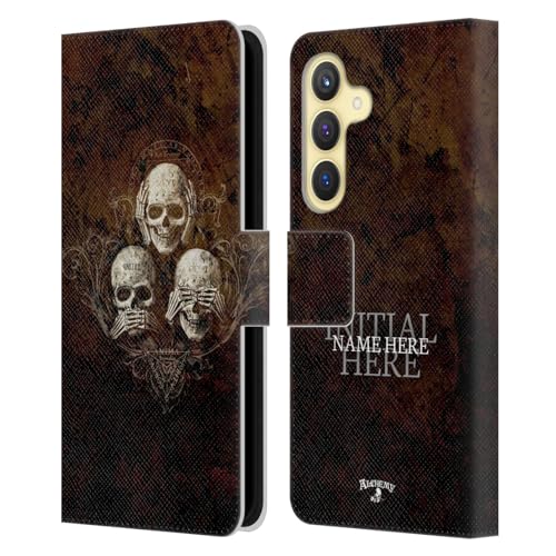 Alchemy Gothic No Evil Three Skull Coque Cuir Portefeuille Samsung S24 5G Personnalisée