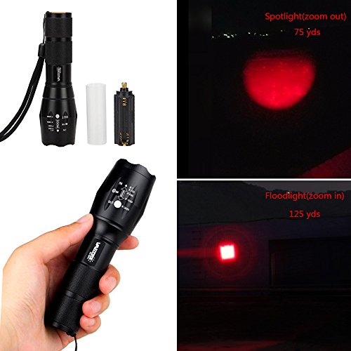 VASTFIRE Coyotes Hunting Lights for Night Red Led Adjustable Beam AR Flashlight Kit for Bow with 18650 Battery Pressure Switch Rail Mount