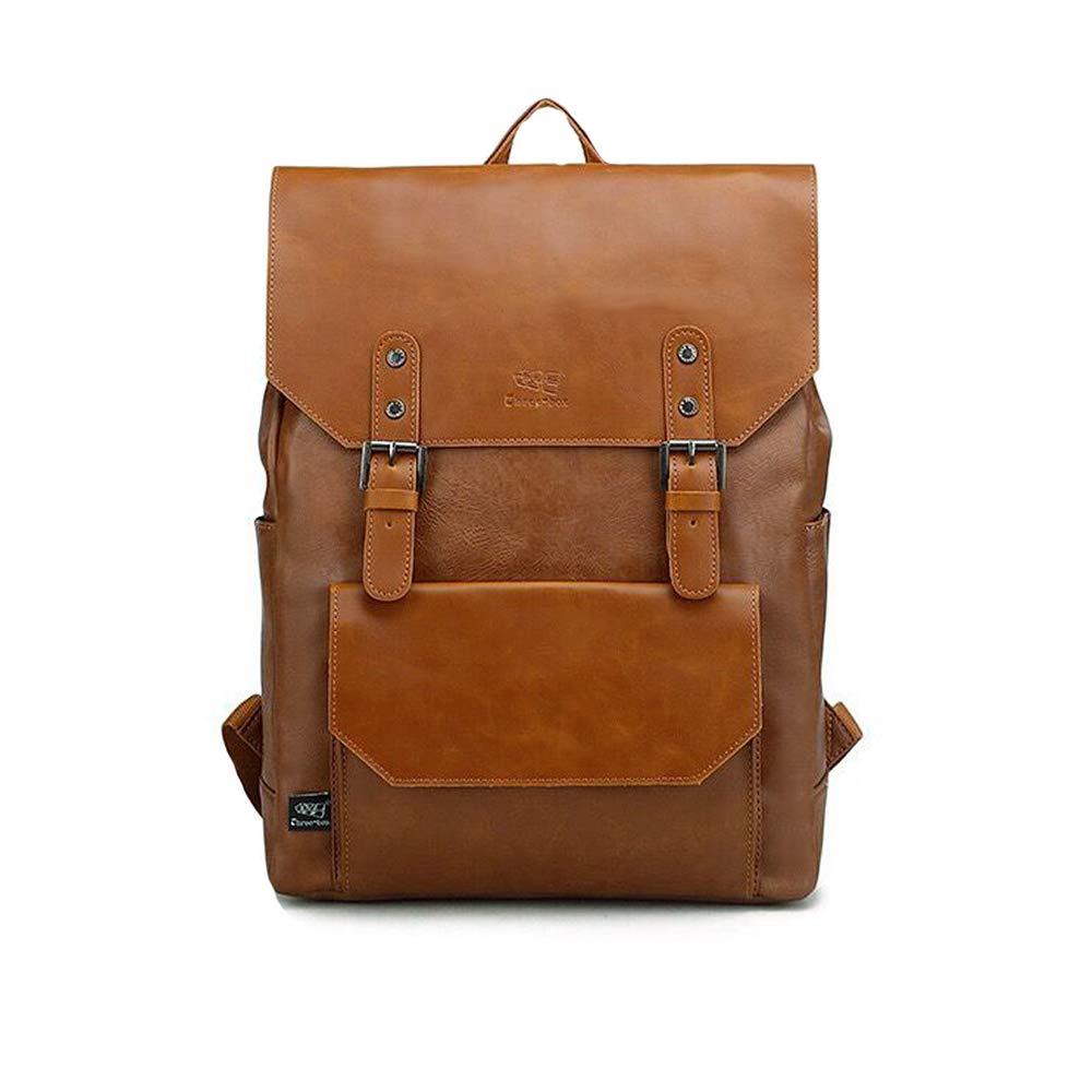 Retro PU-Leder Vintage Rucksack Wanderrucksack Damen Herren Schultertasche, L, Braun 1