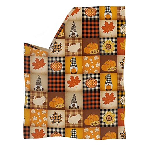 HUGS IDEA Thanksgiving Gift Blanket Autumn Warm Orange Plaid Collage Gnome Blanket Sunflower Pumpkin Maple Lattice Patchwork Funny Throw for Parent & Kids-M - Image 2