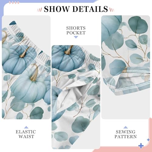 Pajama Pants Lounge Sleep PJ Bottoms Sleepwear Elastic Waist Drawstring S Blue Pumpkin Leaves4