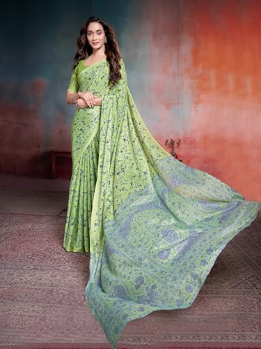 Image of Garden Vareli Floral Print Crepe Saree With Unstitched Blouse Piece