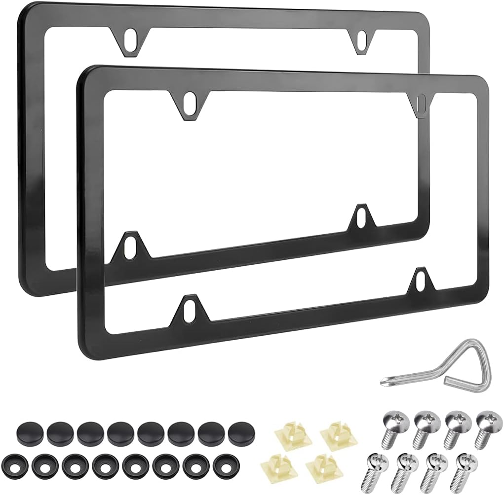 AICEL 2 Pcs Stainless Steel License Plate Frames, 4 Holes