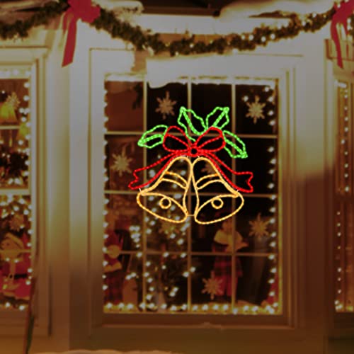 Justpro [Large 33X31 Inch Animation Super-Bright 438Led Bell Neon Motif Multi Leds Outdoor Christmas Decoration With 11 Functions And Timer Waterproof For Outdoor Home Party Wall Hanging Holiday #TOP2