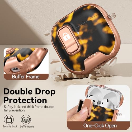 Image of for AirPods 4 Case, with Safty Lock & Phone Stand for Floral AirPods 4 Generation Case Cover for Women Girly, iPod 4 Case with Keychain & Cleaner Kit - Brown+Black Tortoise