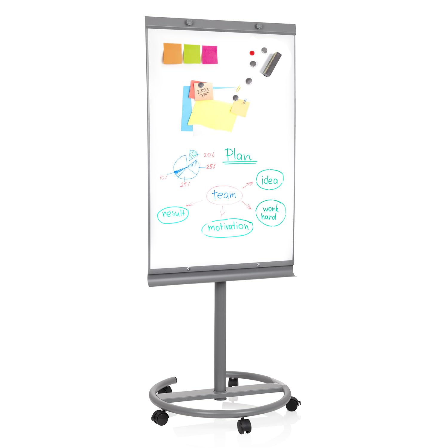 hjh OFFICE 830023 Pizarra magnética con caballete móvil y rotafolios con ruedas MULTIBOARD 93,5 x 63 cm, con soporte, altura regulable e inclinable