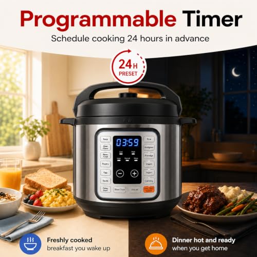 Image of Simple Deluxe Electric Pressure Cooker 8.5Qt, 12 Presets Instant Multi Cooker, Olla de Presion Nonstick Pot 8 Quarts for Slow Cook, Rice Cook, Steam, Saute, Canning, Yogurt Maker, Warm, Silver