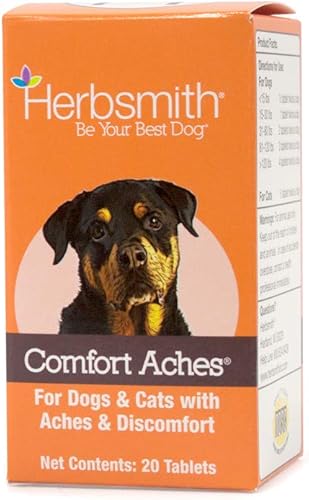 Herbsmith Dolores de confort – Alivio del dolor a base de hierbas para perros + gatos – para dolores de mascotas + dolores – Suplemento