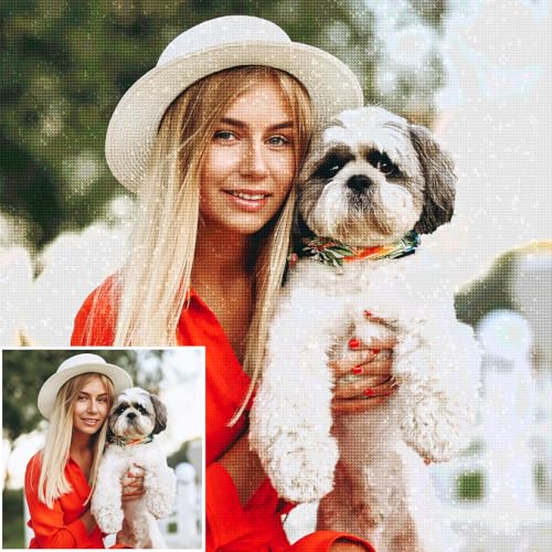 HOBULL Diamond Painting Personalizado con Foto   Kit Completo de Diamond Painting 5D Personalizada para Adultos, DIY Diamante Embroidery Kit, Regalo Ideal para Decoración Hogareña