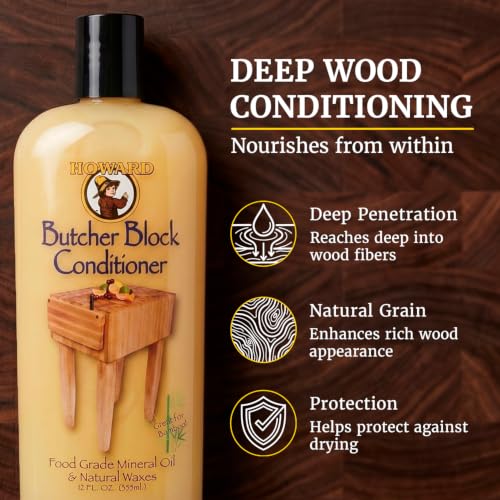 Image of Howard Products Butcher Block Conditioner and Food Grade Mineral Oil for Wood Cutting Boards, 12 Fl Oz - Enhanced Wood Care