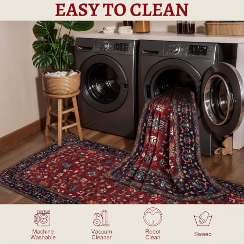 Image of Oriental Red 2x3 Washable Rugs for Entryway, Non Slip Small Entry Rug