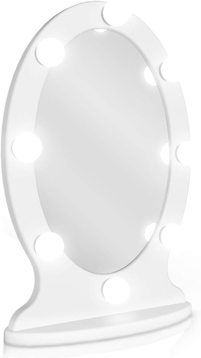 Lighted Vanity Mirror Hollywood Makeup Mirror with Lights, Light up Oval Table-Top Mirror Illuminated Cosmetic Mirrors with Stand for Dressing Desk, Dimmable LED Bulbs Touch Control, Plug-in, White