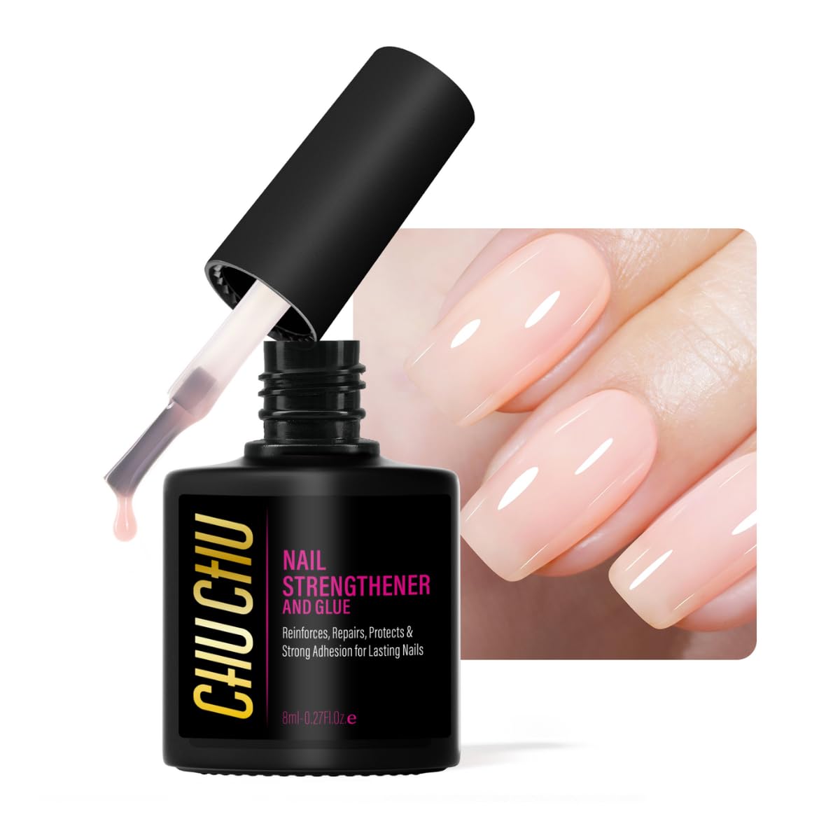 CHUCHU Nail Strengthener and Repair for Women: Nude Extra Strong Hardener and Growth Treatment for Damaged Peeling Thin Nails - Nail Adhesive for