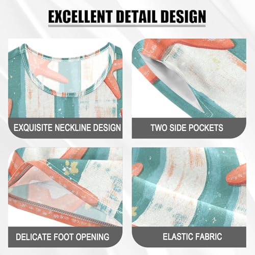 ALAZA Starfishes Daisy Flowers Stripes Pajama Set Short Sleeve Sleepwear Soft Lounge Nightwear4