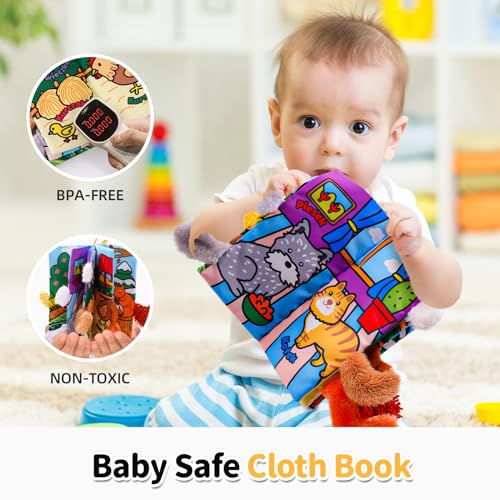 Image of Jollybaby Baby Cloth Books, Touch & Feel Crinkle Soft Books, for Infants Babies, Toddler Early Educational Interactive Stroller Toys, Baby Girl & Boy Gift(Plush Tails)