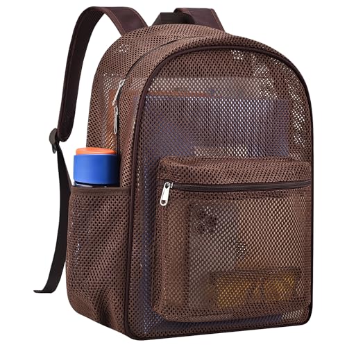 USPECLARE Mochila resistente de malha semitransparente, mochila transparente para estudantes universitários, Chocolate