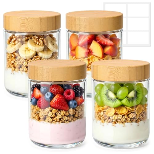 Image of ComSaf Overnight Oats Containers with Lids 16 oz, Small Glass Jars 4 Pack
