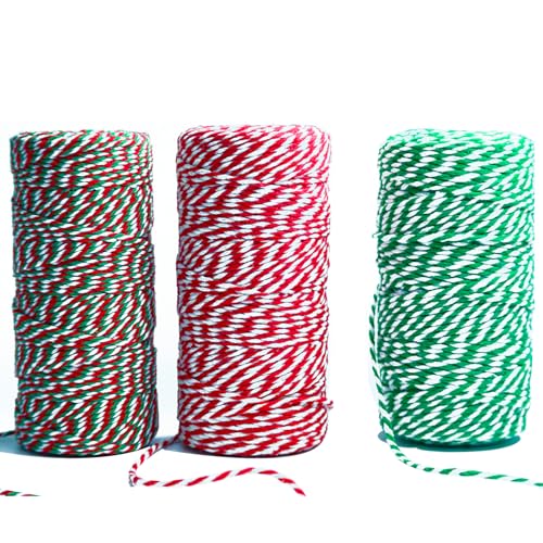 NUMONE 3 Rolos de Barbante de Algodão para Natal, Barbante de Padeiro de Natal para Embrulho de Pres