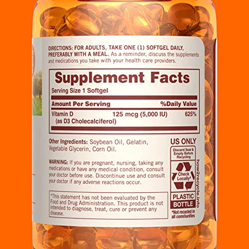 Sundown Vitamin D3 5000 Iu Softgels, Supports Bone, Teeth, And Immune Health, 150 Count #TOP2