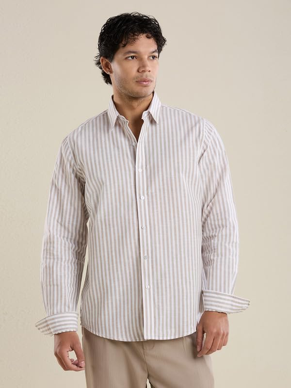 Image of Mark & Albert Mens Striped Linen Casual Shirt | Full Sleeves Mens Shirts | Stylish Shirt for Men