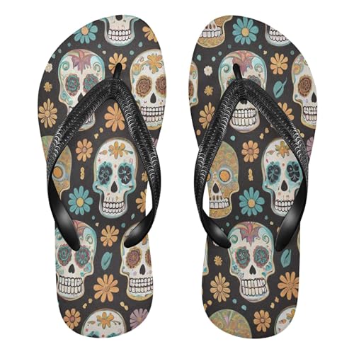 Burbuja Skulls Flip Flops for Women Men, Soft Thong Sandals Rubber Slippers for Pool Beach Essentials