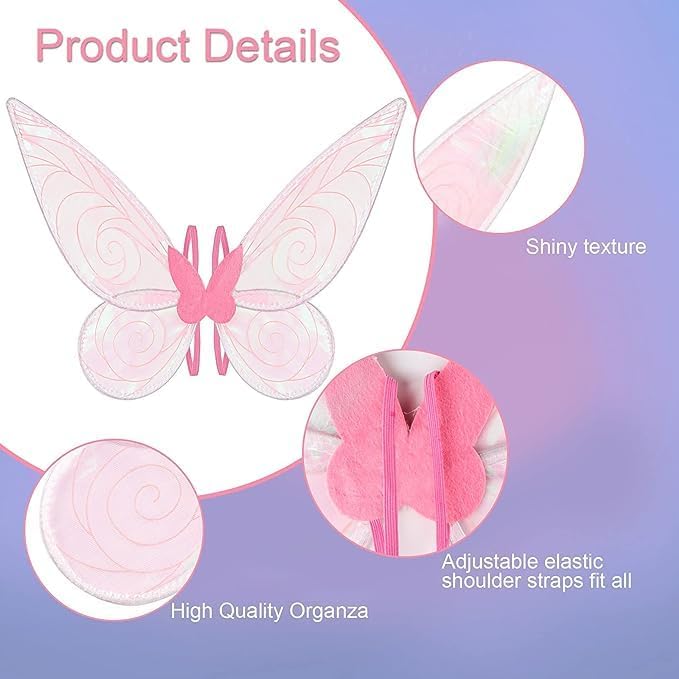 Miniatura 8 de Nenrte Alas de hadas para niñas, alas de mariposa para niñas, alas de ángel transparentes brillantes, disfraz de hada para mujer, disfraz de fiesta