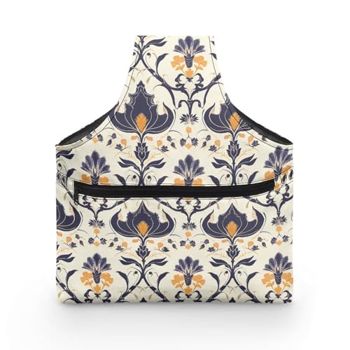 Image of ZUXONGSY Damask Floral Knot Yarn Tote Bags for CrochetingH Portable Yarn Bags for Crocheting on The Go Travel Yarn Storage Handbag