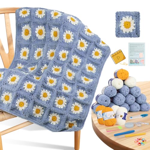 Image of Coopay Crochet Kit for Beginners, Granny Square Blanket Kit, Blue-Purple | Crochet Kit W /Video Tutorial & Digital Instructions, All Accessories Included, Easy Knitting to Create Granny Square Blanket