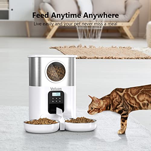 Voluas Automatic Cat Feeders For Two Cats - Pet Feeder For Cats And Dogs Timed Cat Feeder Pet Dry Food Dispenser, White #TOP6