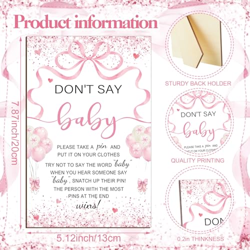 Image of Patelai 321 Pcs Pink Bow Baby Shower Decorations Set 5 Games Include Pink Ribbon Baby Shower Bingo Word Scramble Description The Price Guess Don't Say The Word Sign for Coquette Bow Game Party Decor