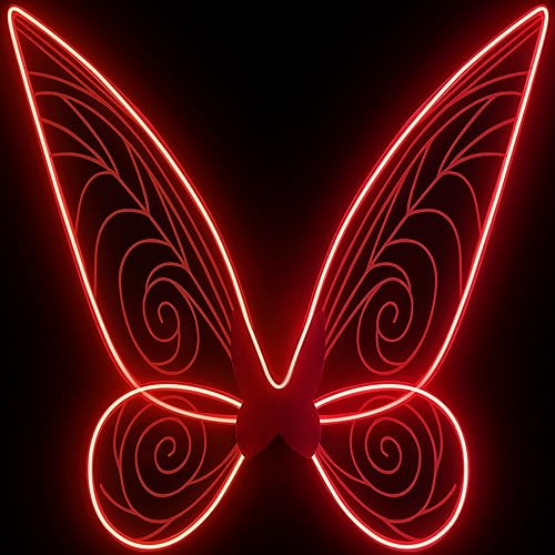 Light up Fairy Wings for Adults,Electroluminescent Wire LED Butterfly Wings for Girls Women,Halloween Costume Dress Up (Red)