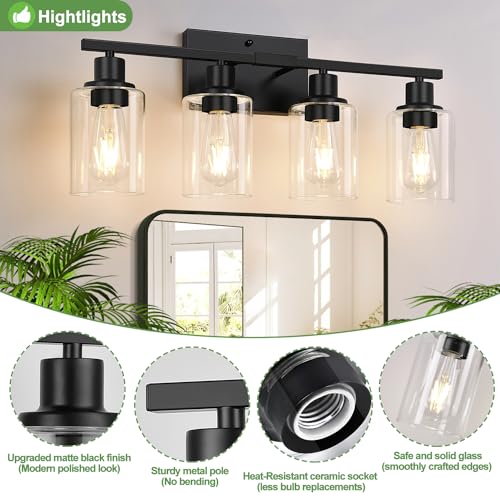image for Indoi 4-Light Bathroom Light Fixtures, Bathroom Vanity Lights with Cle