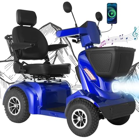 MS02 MAX All Terrain 1000W Electric Mobility Scooter for Adults& Seniors - 500LBS Load & 32 Miles Range Powerd Wheelchair Device w/Off-Road Absorber, Bluetooth Speaker, Dual Baskets, LED Light System Cover
