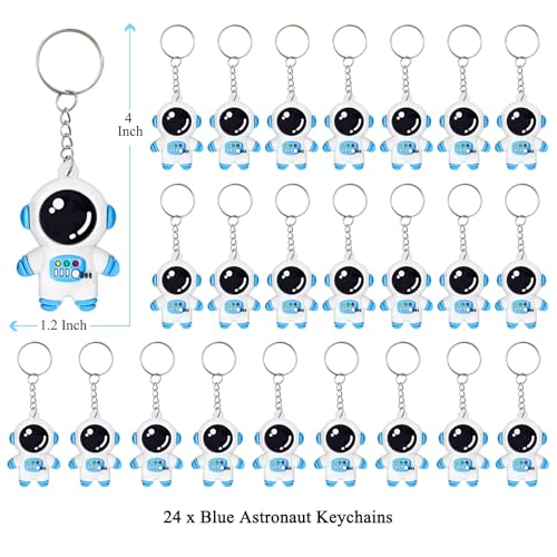 Image of 24 Pack Blue Astronaut Keychains Party Favors for Space Themed Baby Shower, Outer Space Party Goodie Bag Fillers, Birthday, School Carnival Rewards, Classroom Prize