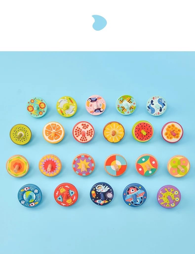 10 Pcs Wooden Spinning Tops, Kids Educational Toys, Birthday Party Favours (Set of Random Design & Colour, 10, Piece) 4