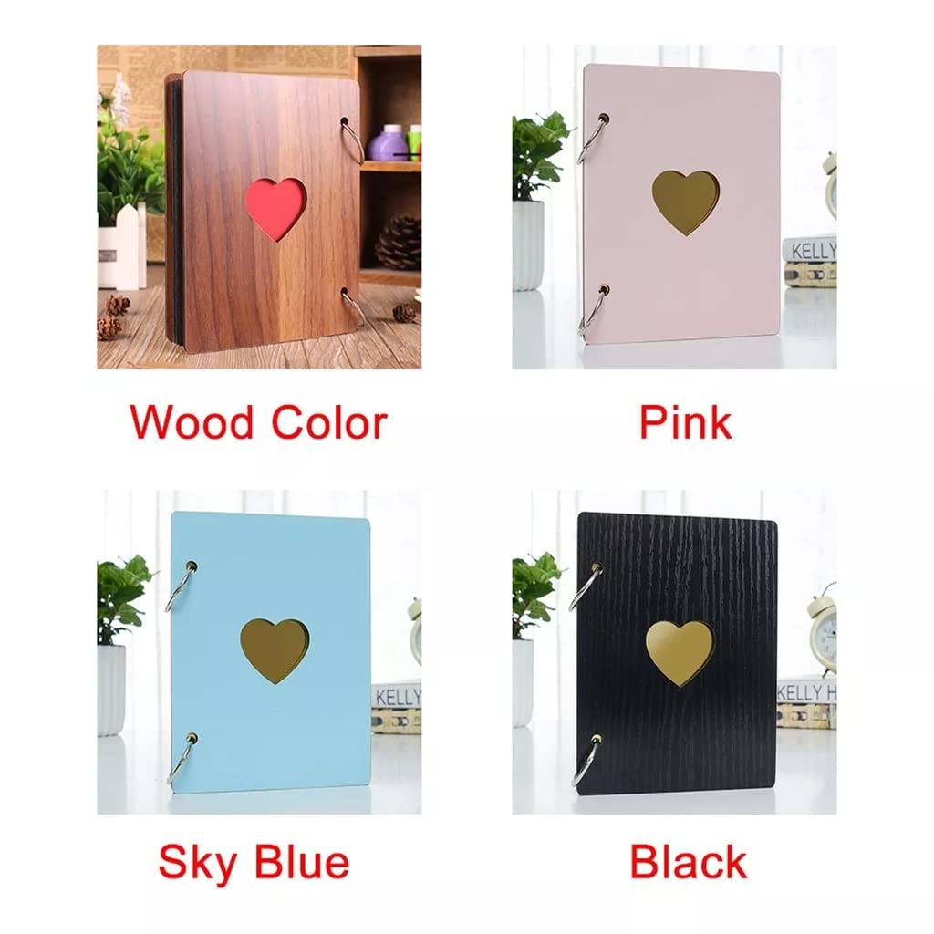 Álbum de Fotos Personalizado con Tapa de Madera, Recuerdo Familiar, artesanía, Aniversario, Regalo DIY, decoración de corazón de Amor (Rosa, 12 x 16 cm)