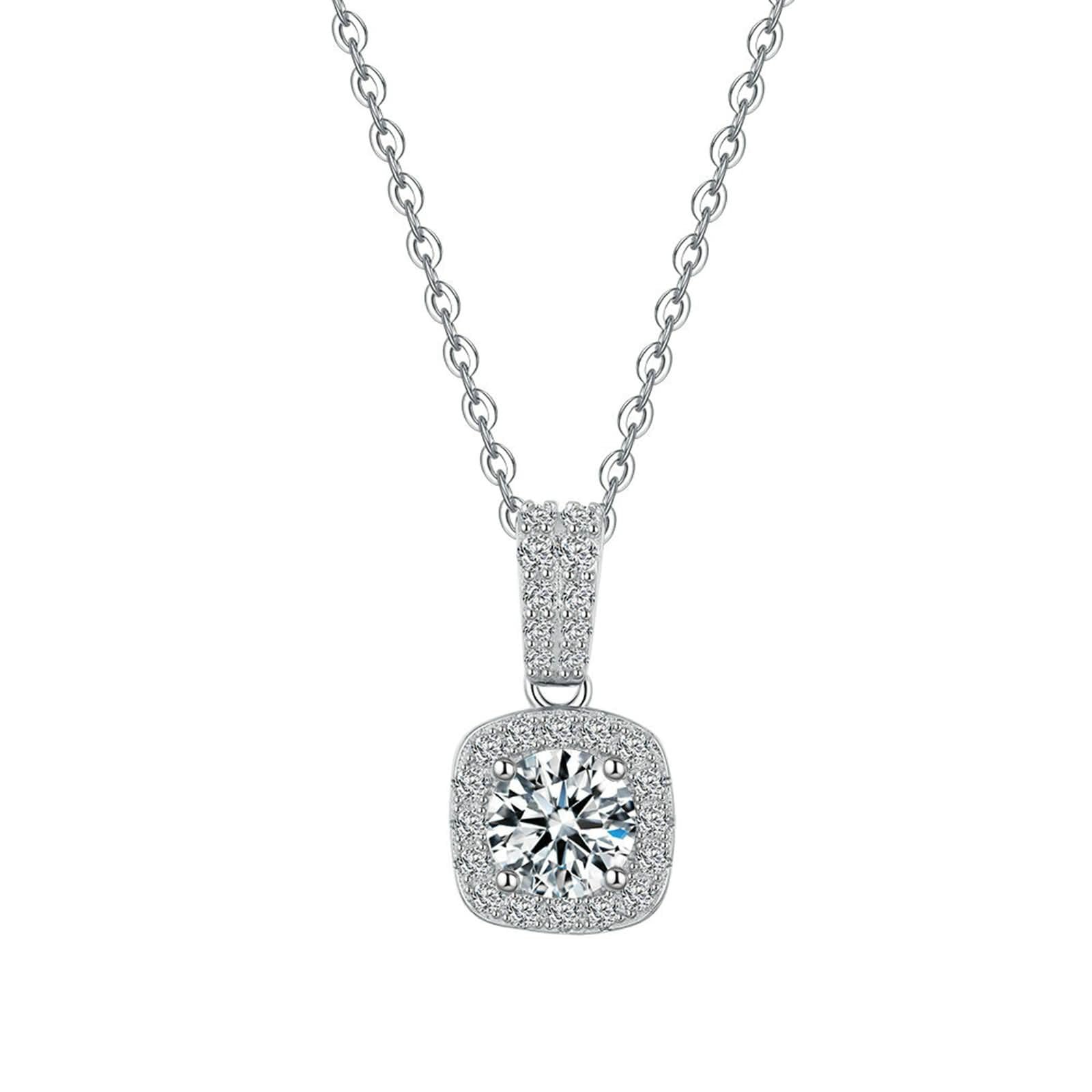 Moissanit naszyjnik damski 750 585 375 białe złoto, wisiorek Charms z 1 ct 6,5 mm moissanit i diament naszyjnik ślubny dla kobiet 45 cm bez niklu