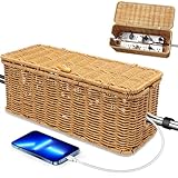 Rattan Kabelmanagement Box, Handgemachte Kabelbox, kabelsalat verstecken Schreibtisch Steckdosenbox für Büro, Haus, unter Schreibtisch Kabel Organizer Box für Tv Drähte Power Strip