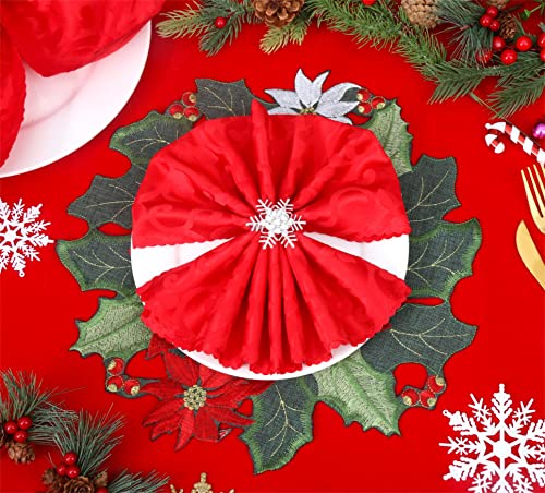Granddeco Christmas Holiday Placemats Set Of 4 For Farmhouse Parties Embroidered Red Christmas Flower Dresser Scarves Xmas Home Kitchen Dinner Table Decoration (14" Placemats Set Of 4, Red) #TOP2