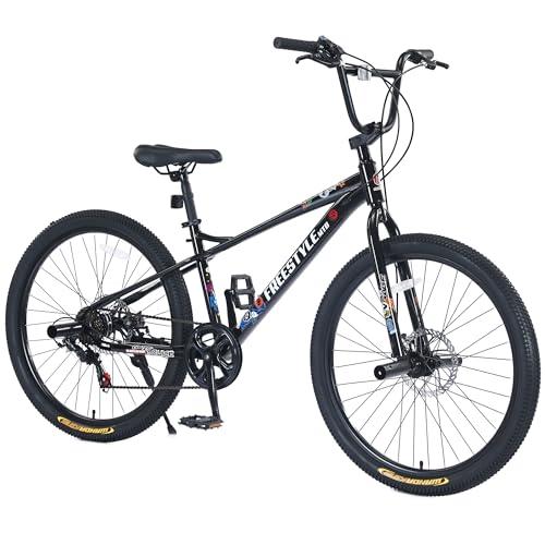 BALINGE?US Stock 26 Inch BMX Style Mountain Bike,MTB 7 Speeds Bicycle,Dual Disc Brake Bicycles City Bike,Double Disc Brake,Black