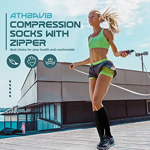 Image of 2 Pairs Zipper Compression Socks Women & Men,Closed Toe, 15-20 mmHg Knee High Compression Stockings for Edema, Varicose Veins
