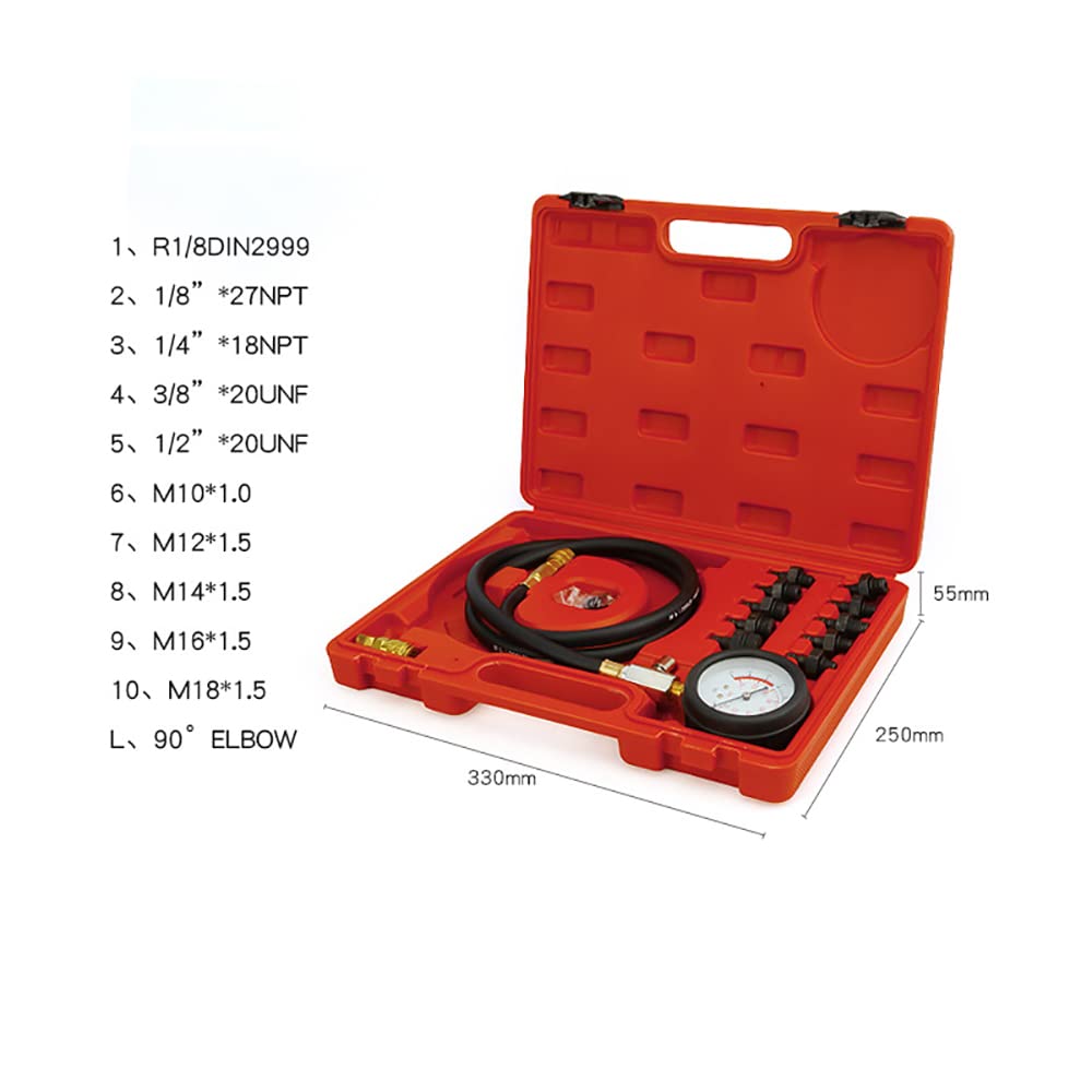 13Pcs Oil Pressure Tester Set, Engine Oil Pressure Gauge Set Auto Repair Cylinder Pressure Gauge Oil Detection Tools 0-140PSI