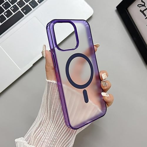 いphone13 Mini MagSafe対応 衝撃吸収 指紋つかない 透明仕上げ 2層構造 さらさら手触り アイフェイス13 Miniカバー 黄ばみなし 丈夫 耐久性 つや消し 滑らない アクリルケース 四隅?化保護 シリコン(パープル)
