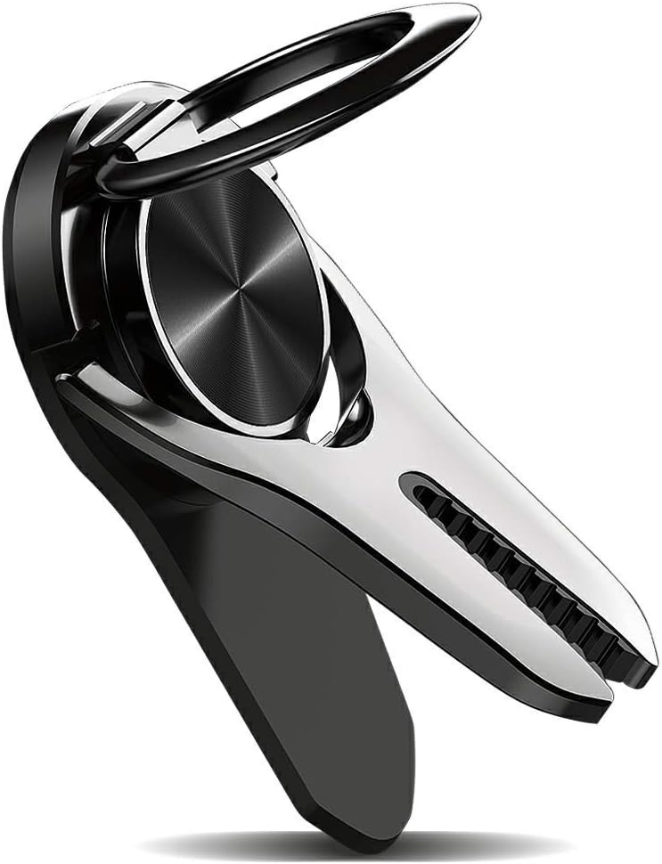 Tarkan Multipurpose Mobile Phone Ring Holder & Stand & 360 Degree Rotating Car Mount Air Vent (Metal Black)
