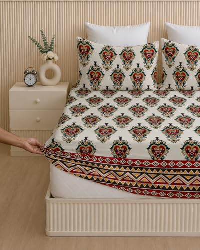 Image of 225 TC Glace-Cotton All Around Elastic Fitted Bedsheet, Elastic Fitted Bedsheet Single Size Bedsheet for Single Bed with 1 Pillow Cover, Size - 72 x 36 x 8 Inch Color