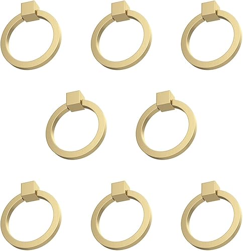 RZDEAL 8 tiradores de latón macizo de 2.0 x 1-79 pulgadas para cajones de aparador, tiradores de anillo de muebles, herrajes de oro cepillado para
