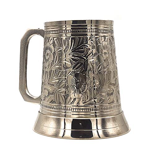 Brass German Style Beer Stein - Handcrafted Brass Antique Large Beer Stein Mug, Best Tankard Mug Gift For Beer Or Moscow Mule Lover - Capacity 500ml 16Ozâ€¦ (Brass)