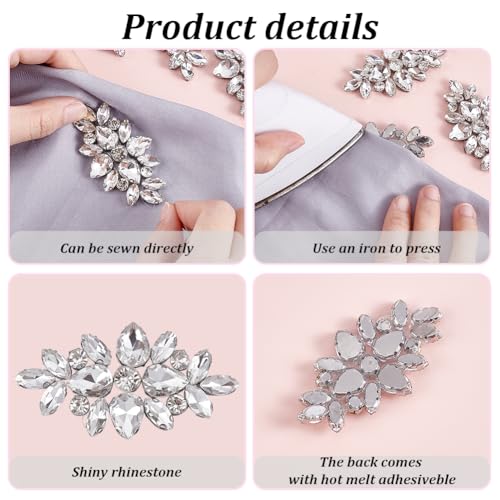 Applique en strass pour vêtement, patch mercerie à coudre motif strass argentés pour robe de mariée